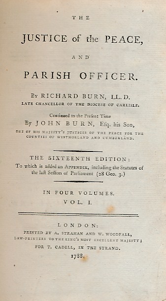 The Justice of the Peace and Parish Officer. 4 volume set.