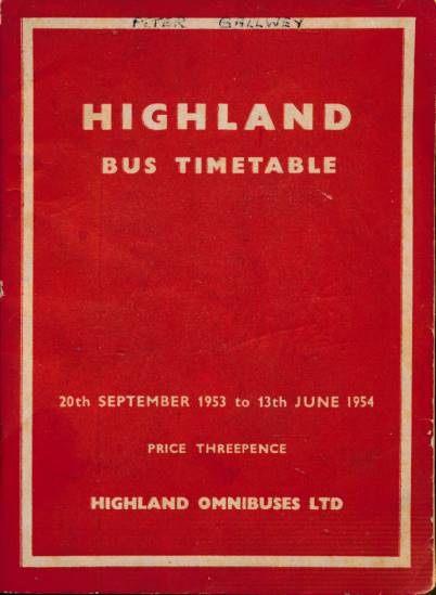Highland Bus Time Table. Summer 1953-4.