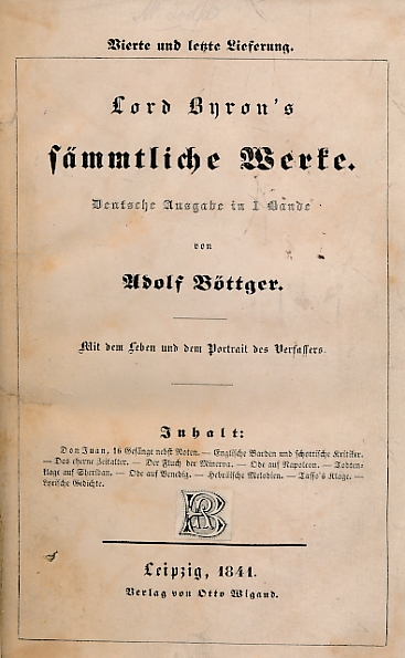Lord Byron's Smmtliche Werke. Deutsche Ausgabe in 1 Bande. Part 2 only.