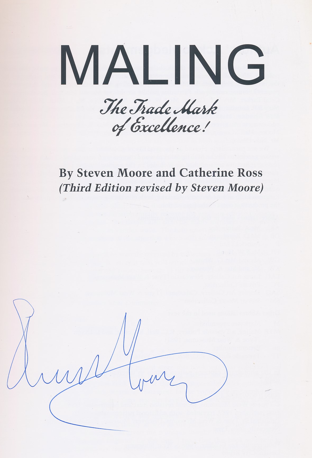 Maling. The Trade Mark of Excellence. Signed copy
