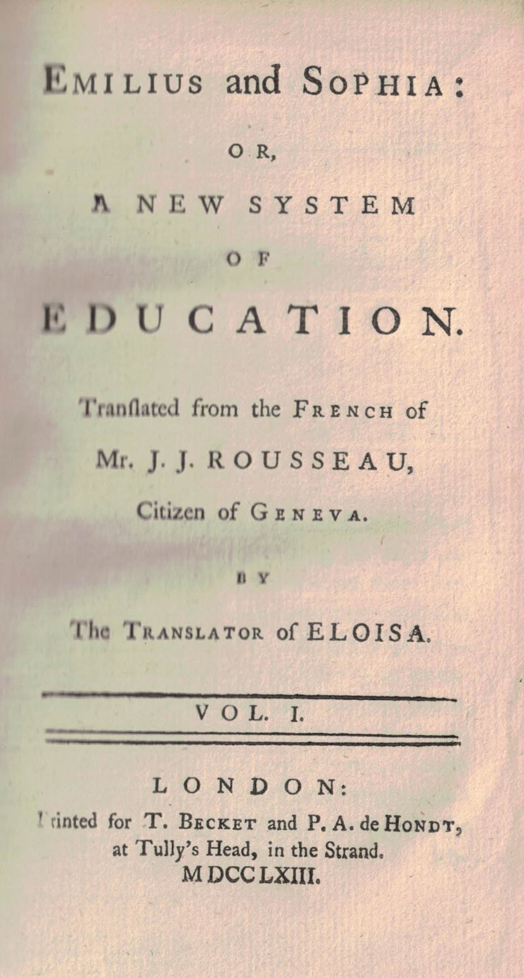 Emilius and Sophia: or, A New System of Education. 4 volume set.