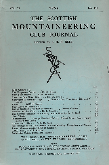 The Scottish Mountaineering Club Journal. No. 142. 1952.