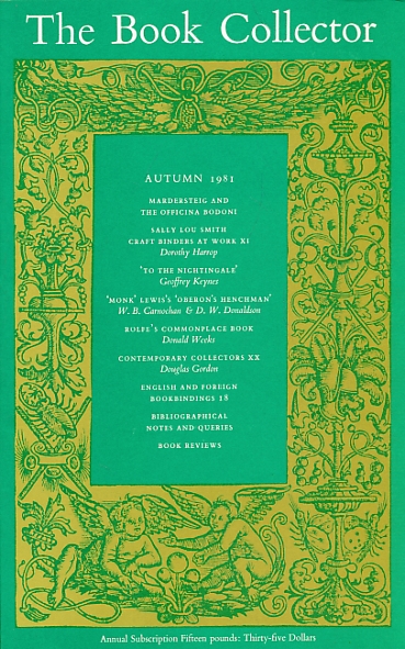 The Book Collector. Volume 30. No. 3. Autumn 1981.
