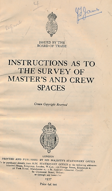 Instructions as to the Survey of Master's and Crew Spaces