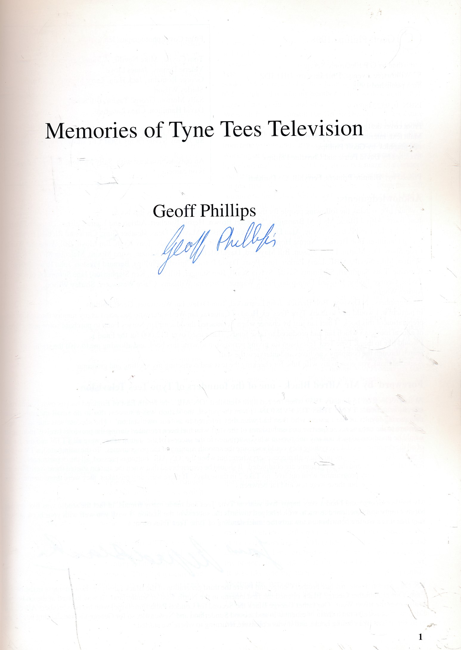 Memories of Tyne Tees Television. Signed copy.