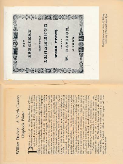 William Davison: A North Country Chapbook Printer. Collectors Items, Autumn 1965.