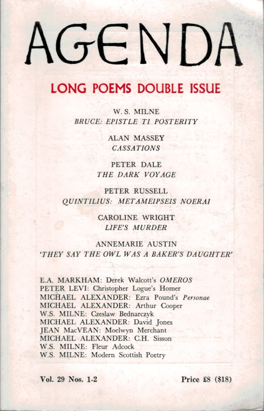Agenda. Long Poems Double Issue. Vol 29 1-2. With letter from W S Milne.