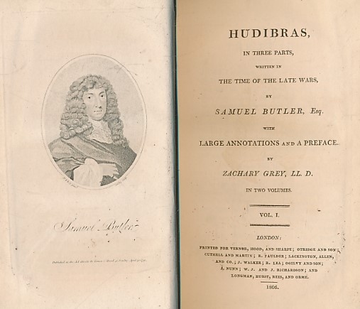Hudibras, in Three Parts, Written in the Time of the Late Wars. With Large Annotations and a Preface by Zachary Grey. 2 volume set. 1806.