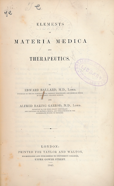 Elements of Materia Medica and Therapeutics
