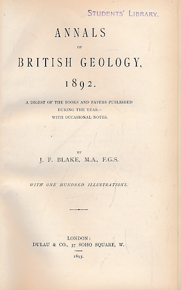 Annals of British Geology, 1892.