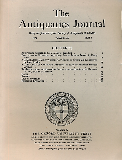 HOPKINS, JOHN H [ED.] - The Antiquaries Journal of London. Volume LIV (54), Part I. 1974