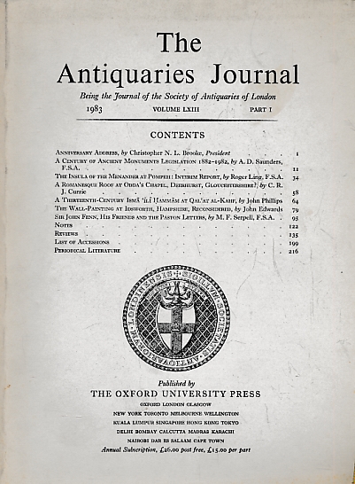 The Antiquaries Journal. Volume LXIII. Parts I, and II. 1983.