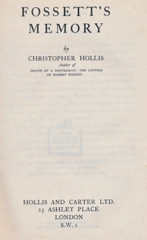 HOLLIS, CHRISTOPHER - Fossett's Memory