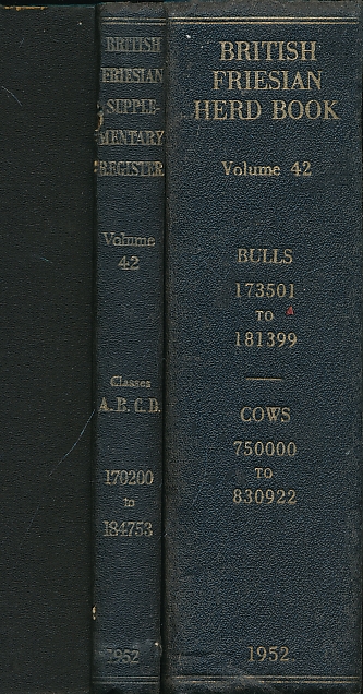 The Herd Book of the British Friesian Cattle Society. Volume 42. 1952. 2 volume set.