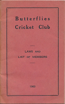 Butterflies Cricket Club. Laws and List of Members. 1962