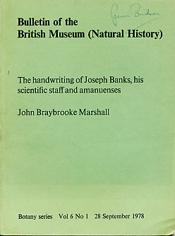 The Handwriting of Joseph Banks, his scientific staff and amanuenses. Bulletin of the British Museum (Natural History). Botany Series. Vol 6. No 1.