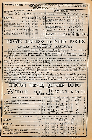 Great Western Railway Time Tables for November & December 1882.