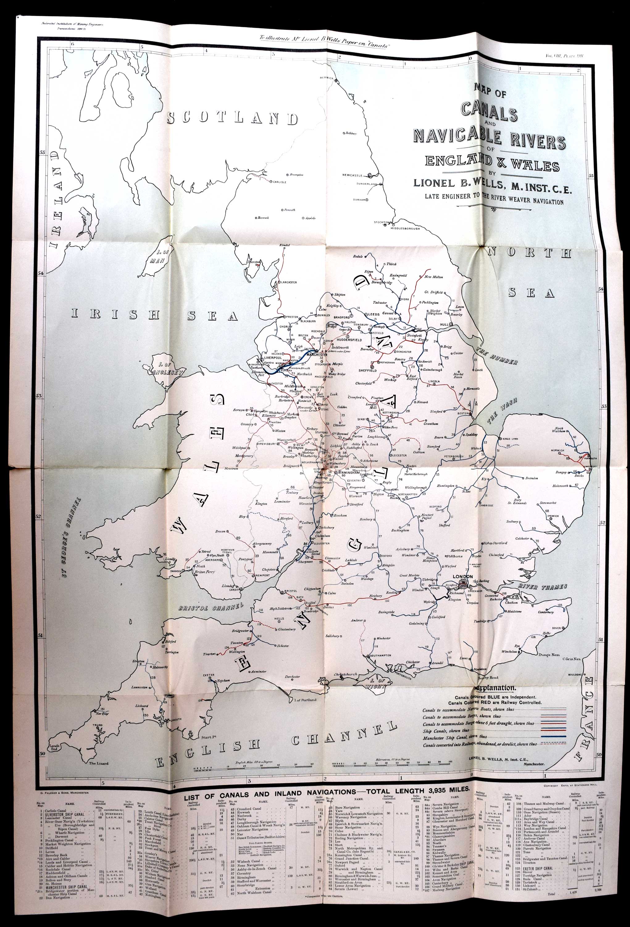 Map of Canals and Navigable Rivers of England and Wales. 1894.