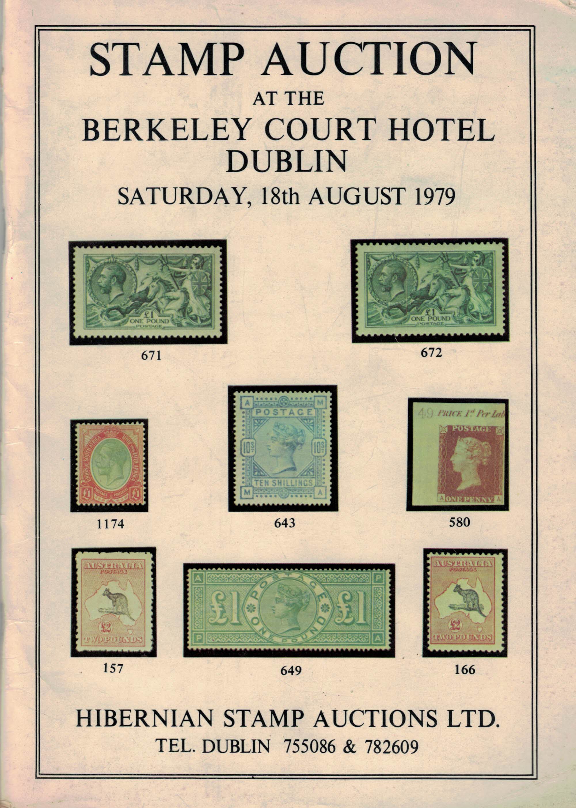International Postage Stamp Auction. Saturday, 18th August 1979 at the Berkeley Court Hotel, Dublin, Ireland.