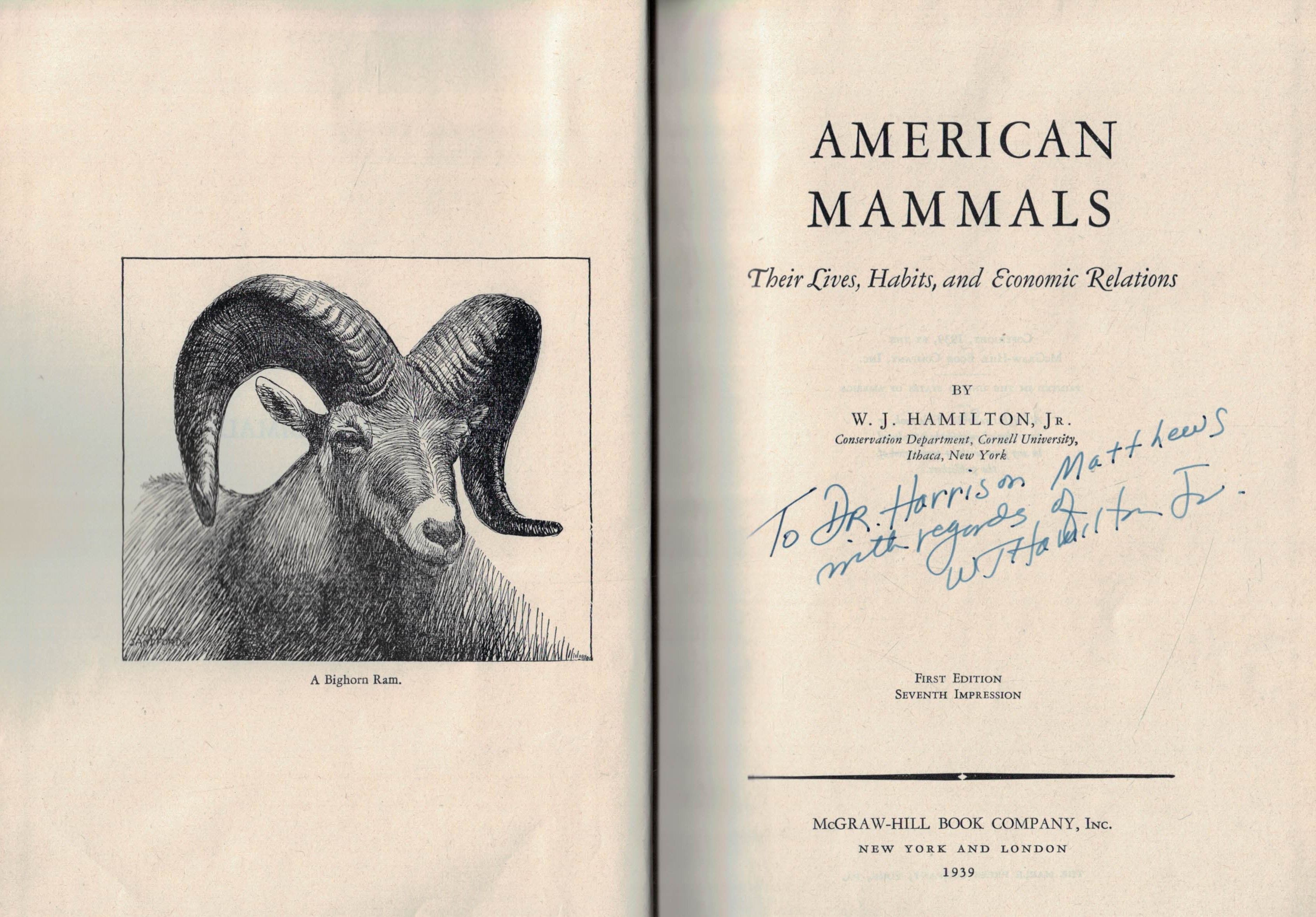 American Mammals. Their Lives, Habits, and Economic Relations. Signed copy.