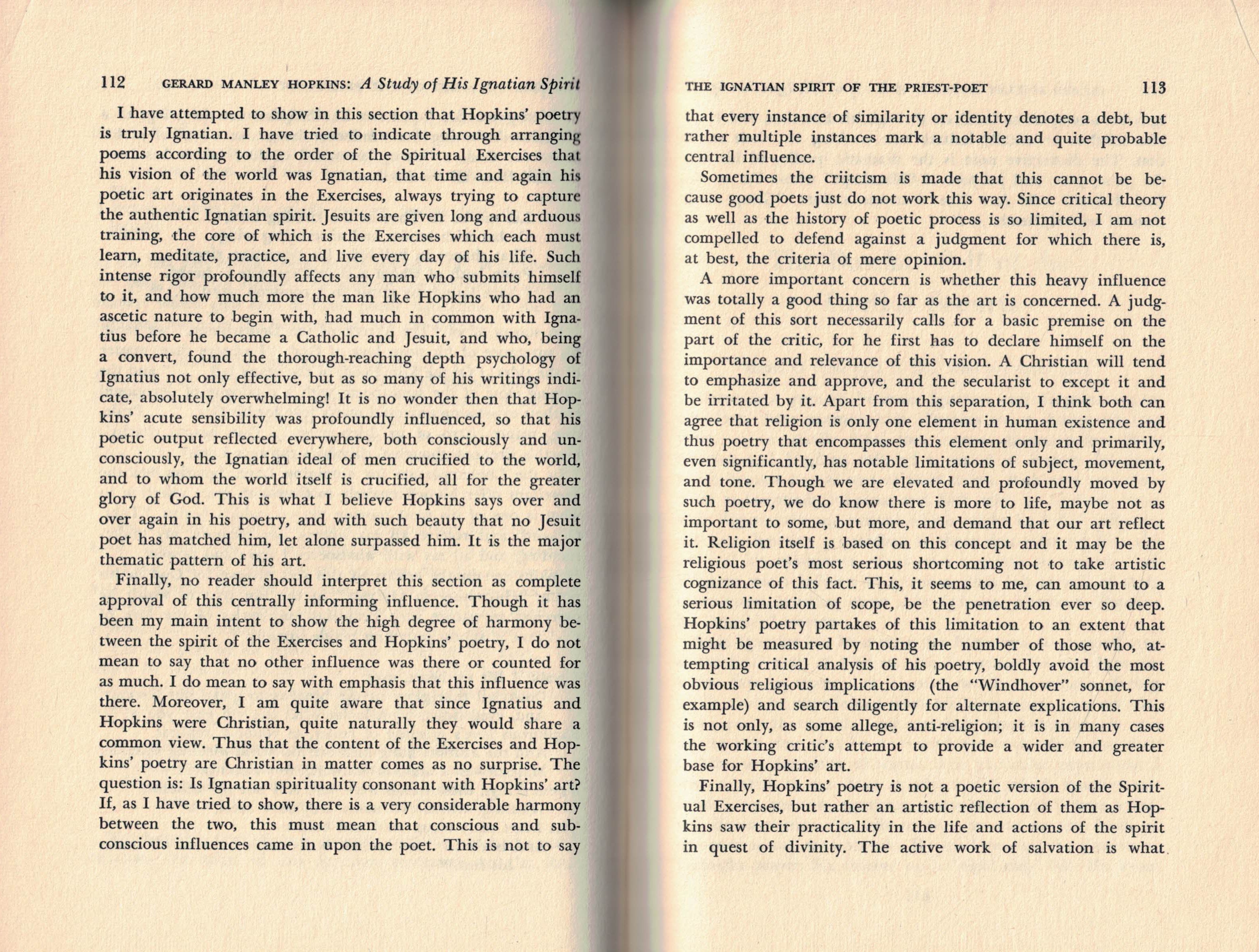 Gerard Manley Hopkins. A Study of His Ignatian Spirit. Signed copy.