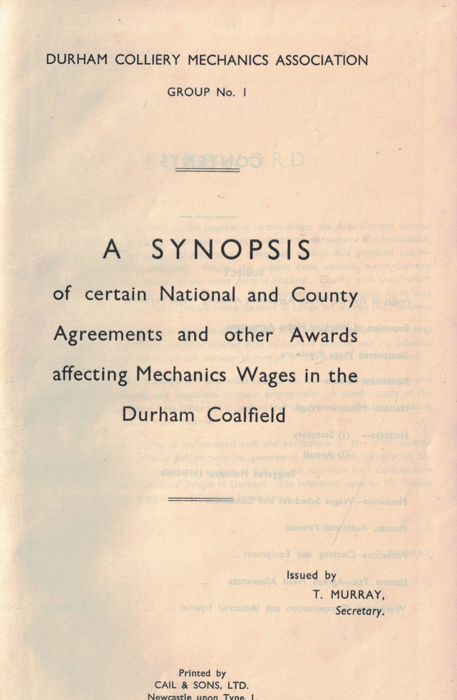 A Synopsis of Certain National & County Agreements & Other Awards Affecting Mechanics Wages in the Durham Coalfield