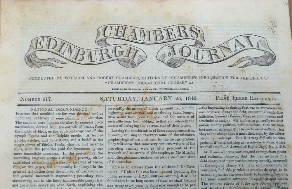 Chambers's Edinburgh Journal. January - December 1840. (Volume 9 - Numbers 417 to 468)