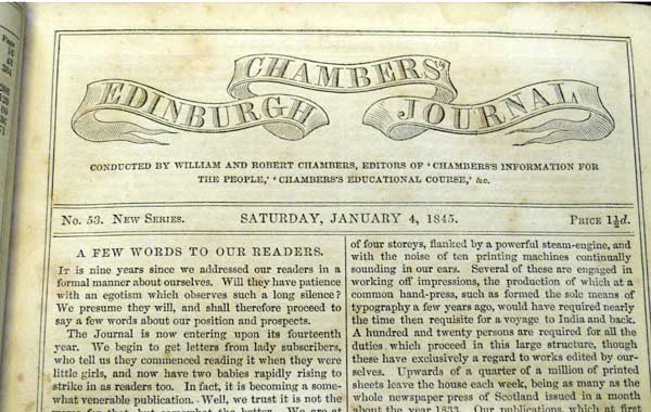 CHAMBERS, WILLIAM AND ROBERT [EDS.] - Chambers's Edinburgh Journal. January - June 1845. (Volume 3, New Series Numbers 53 to 78)