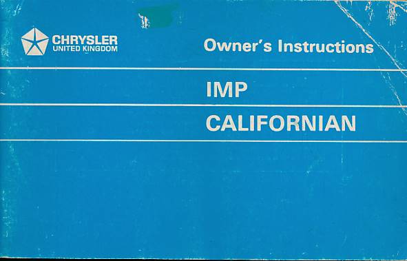 CHRYSLER - Imp Californian. Owner's Instructions
