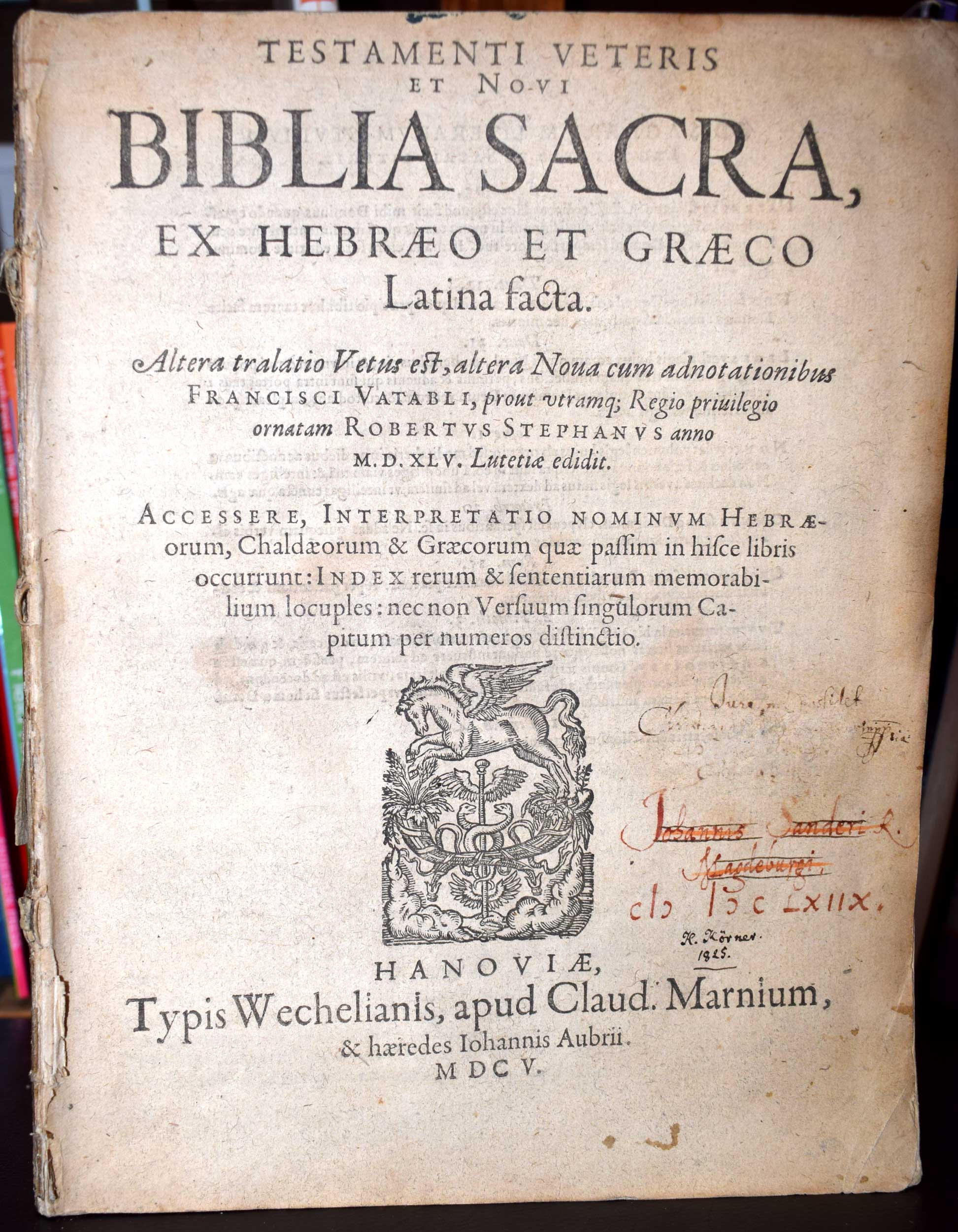 Testamenti Veteris et Novi Biblia Sacra, ex Hebraeo et Graeco Latina Facta.