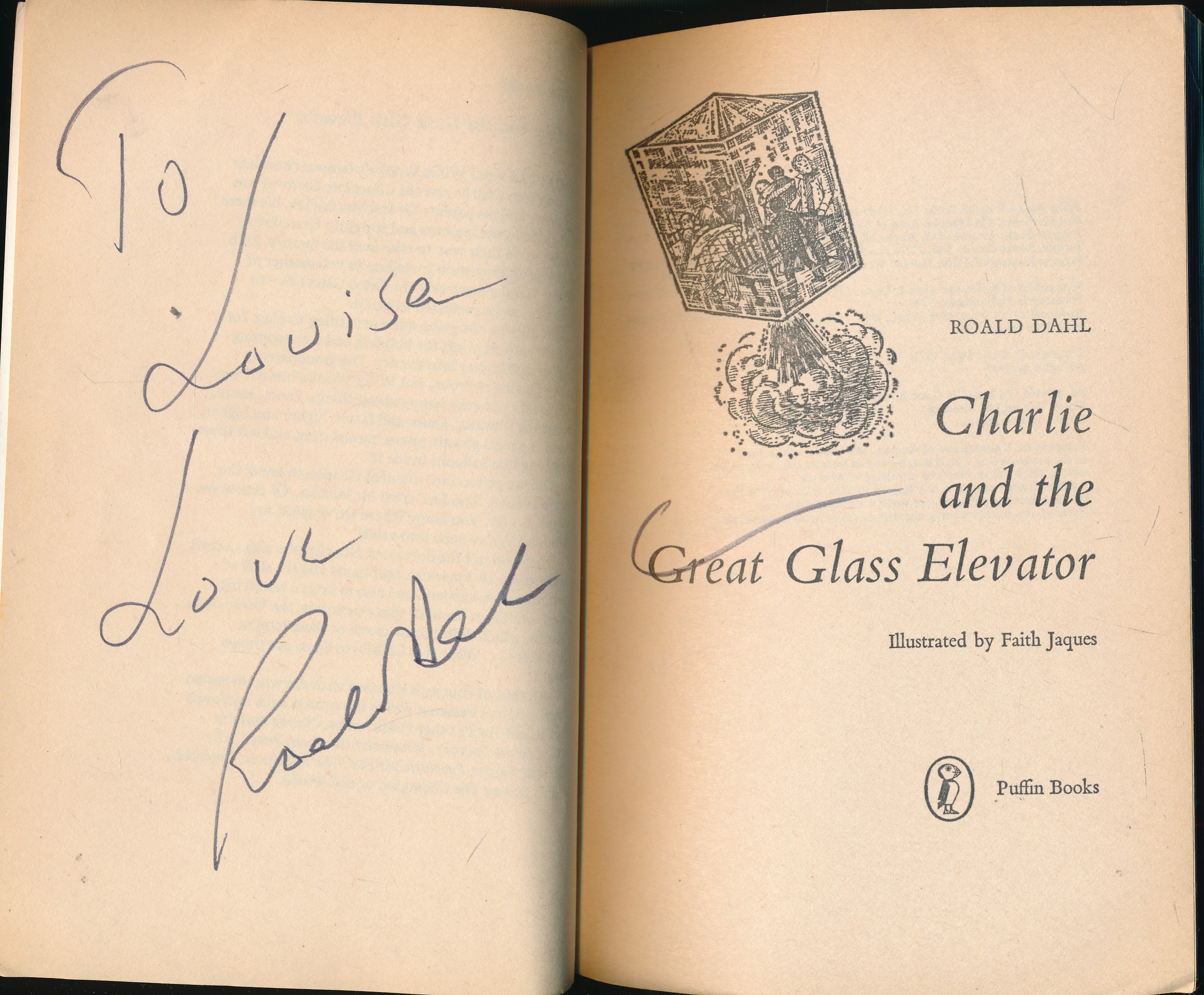 Charlie and the Great Glass Elevator. Signed copy.