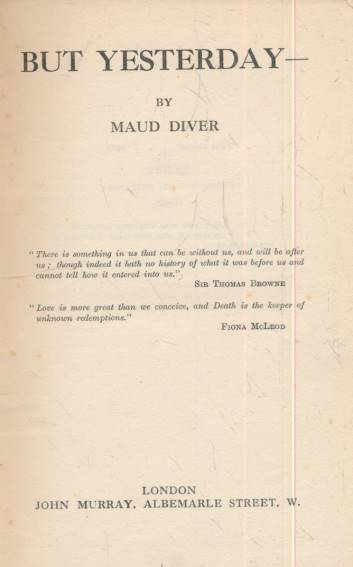 DIVER, MAUD - But Yesterday -