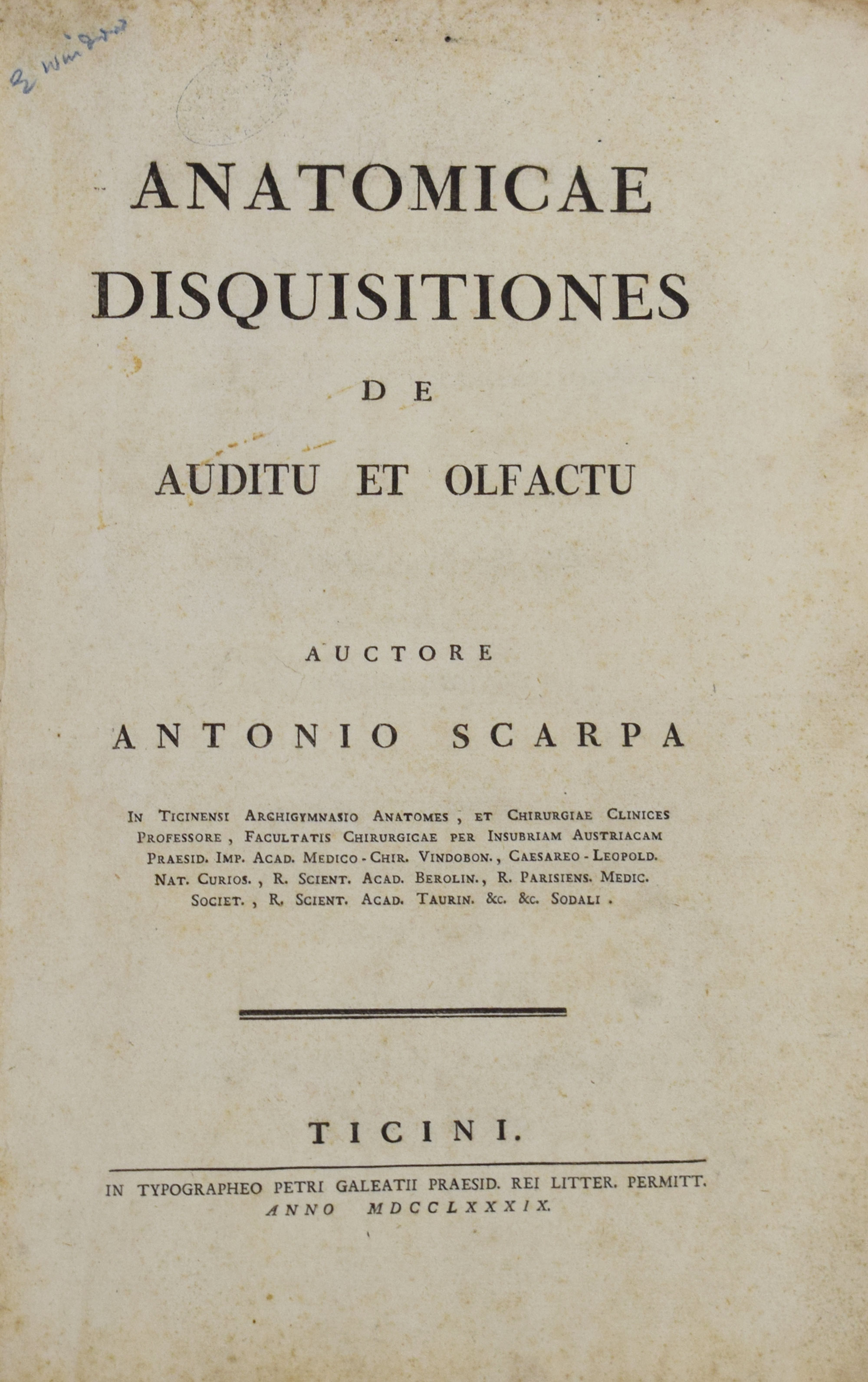 Anatomicae Disquisitiones de Auditu et Olfactu