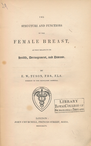 The Structure and Functions of the Female Breast, as They Relate to Its Health, Derangement, and Disease.