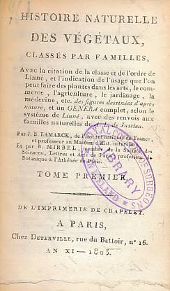 Histoire Naturelle Des Vgtaux, Classs Par Familles. Volume I. Preliminaries and Introduction.