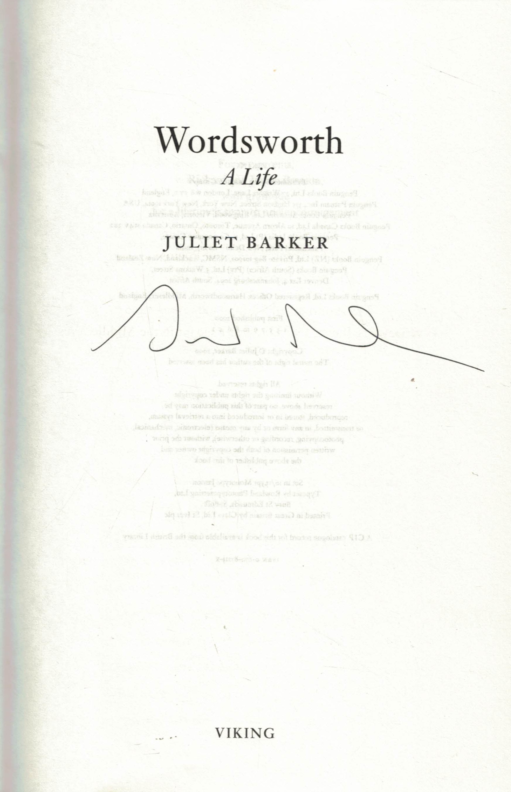 Wordsworth. A Life. Signed copy.