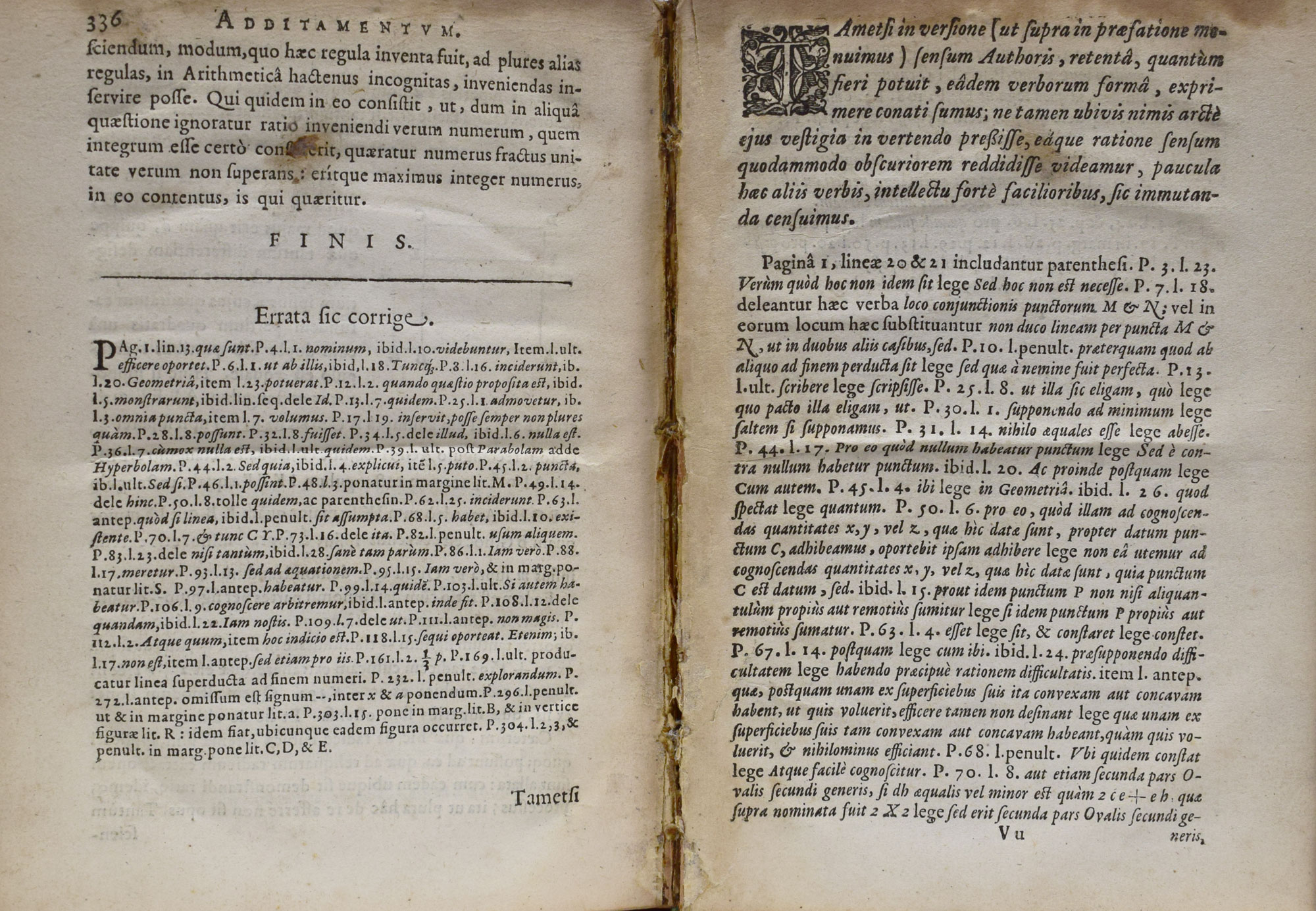 Geometria  Renato Des Cartes Anno 1637 Gallic Edita; Nunc Autem Cum Notis Florimondi de Beaune, In Curi Blaesensi Consiliarii Regii,.... Signed Richard Towneley