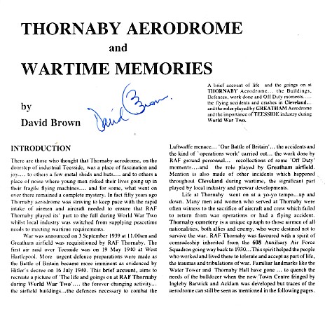 Thornaby Aerodrome and Wartime Memories. Signed copy.