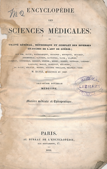 Encyclopdie des Sciences Mdicales. Deuxime Division. Trait Philosophique et Exprimental de Matire Mdicale et de Thrapeutique,
