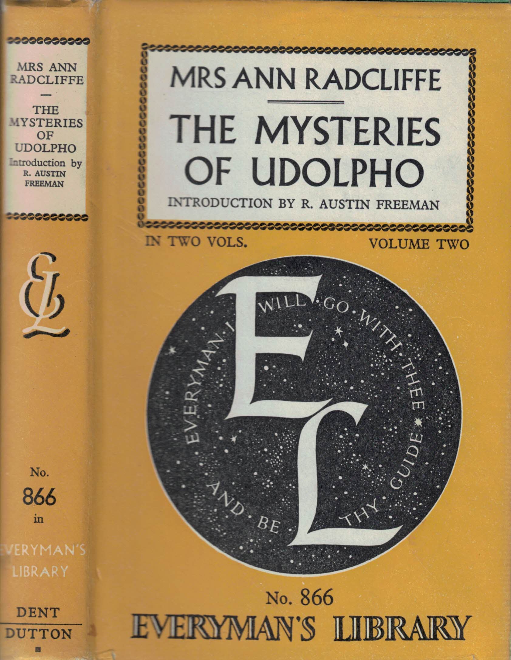 The Mysteries of Udolpho. Volume 2. Everyman's Library No. 866.