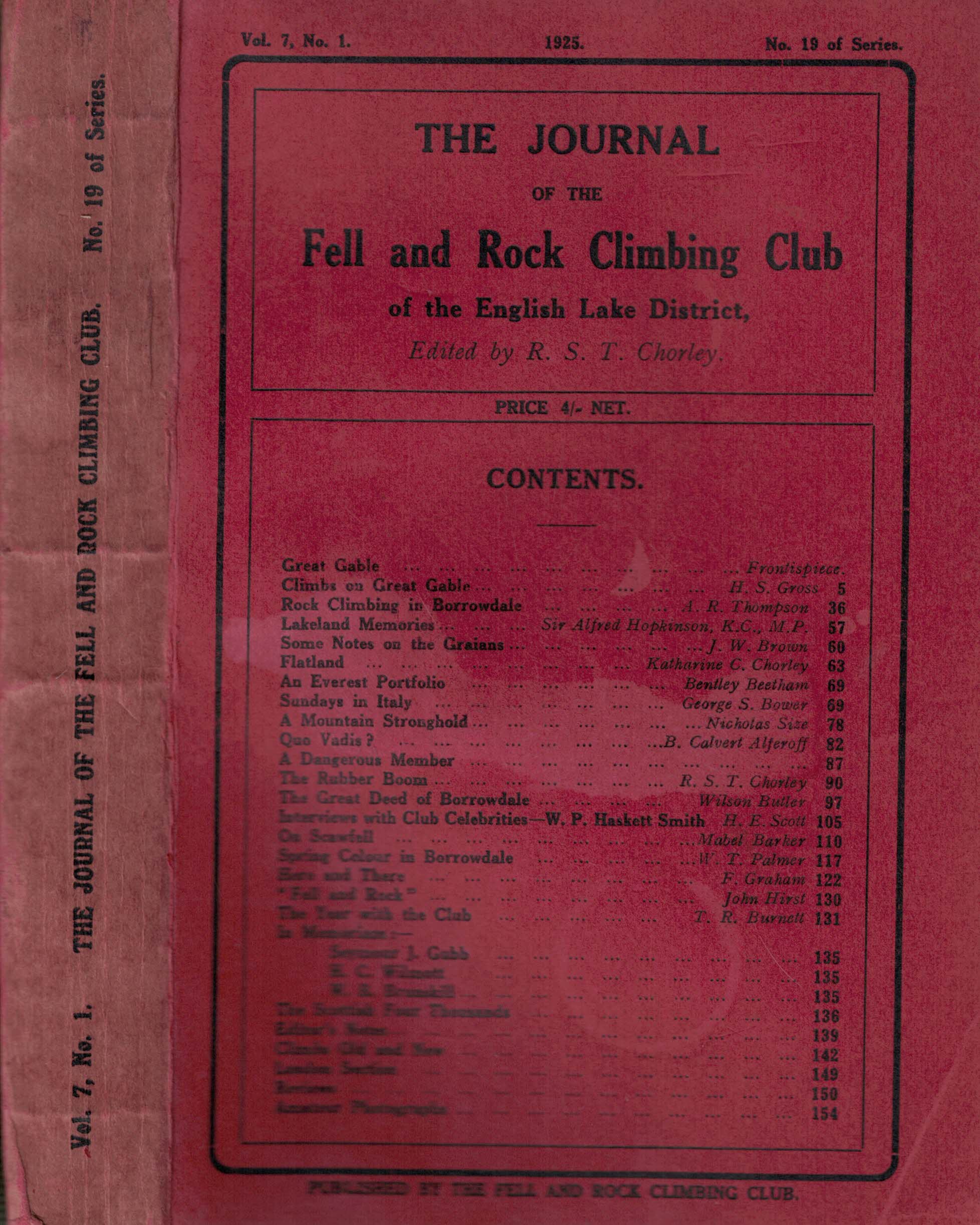 The Journal of the Fell and Rock Climbing Club of the English Lake District. No 19. [Volume 7. No 1.] 1925.