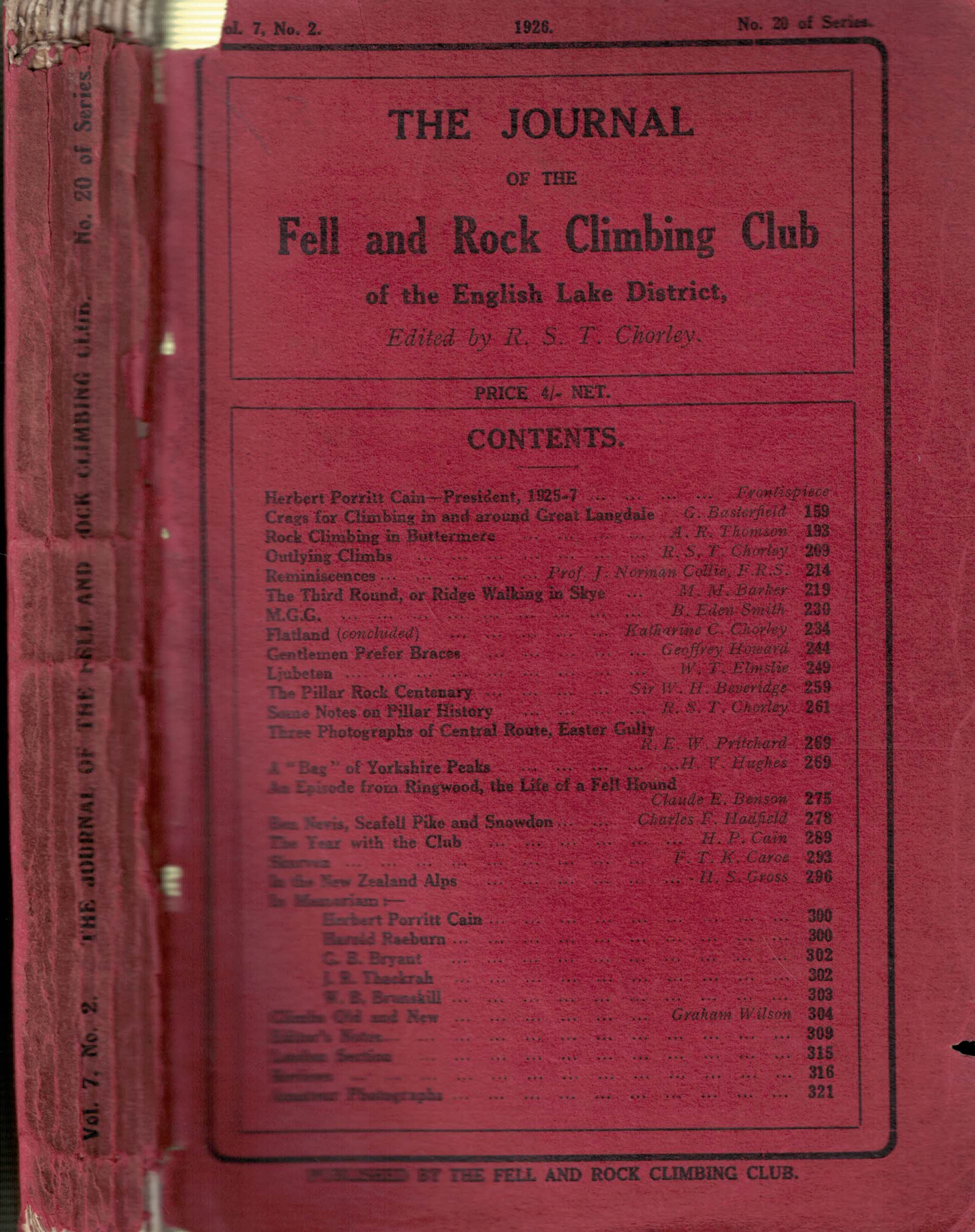 The Journal of the Fell and Rock Climbing Club of the English Lake District. No 20. [Volume 7. No 2.] 1926.