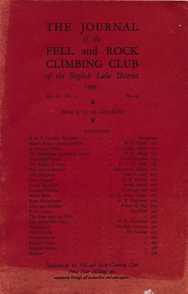 The Journal of the Fell & Rock Climbing Club of the English Lake District. Vol 10. [No. 2]. No. 29. 1935.