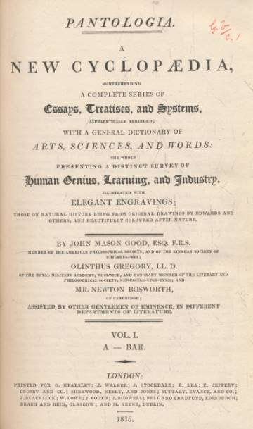 Pantologia. A New Cyclopdia, Comprehending a Complete Series of Essays, Treatises, and Systems, ... Arts, Sciences, and Words. The Whole Presenting a Distinct Survey of Human Genius, Learning, and Industry. ... 12 volume set including plates.