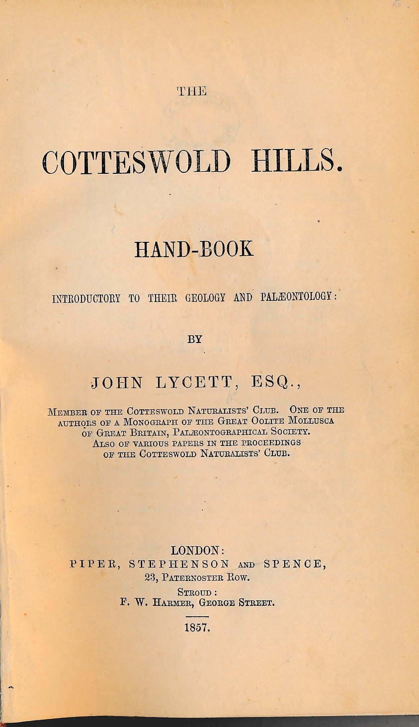 The Cotteswold Hills. Hand-Book Introductory to their Geology and Palaeontology.