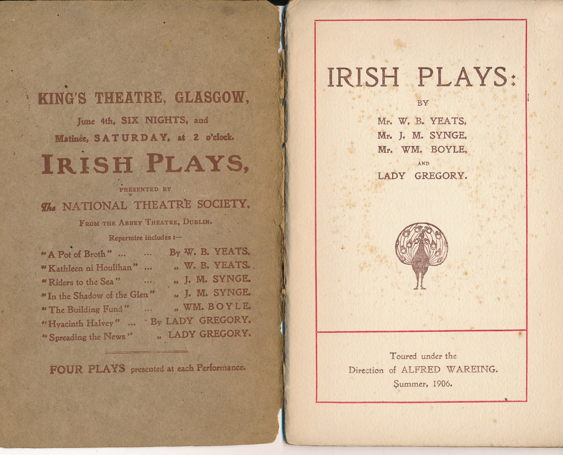 Irish Plays. Toured under the direction of Alfred Wareing.