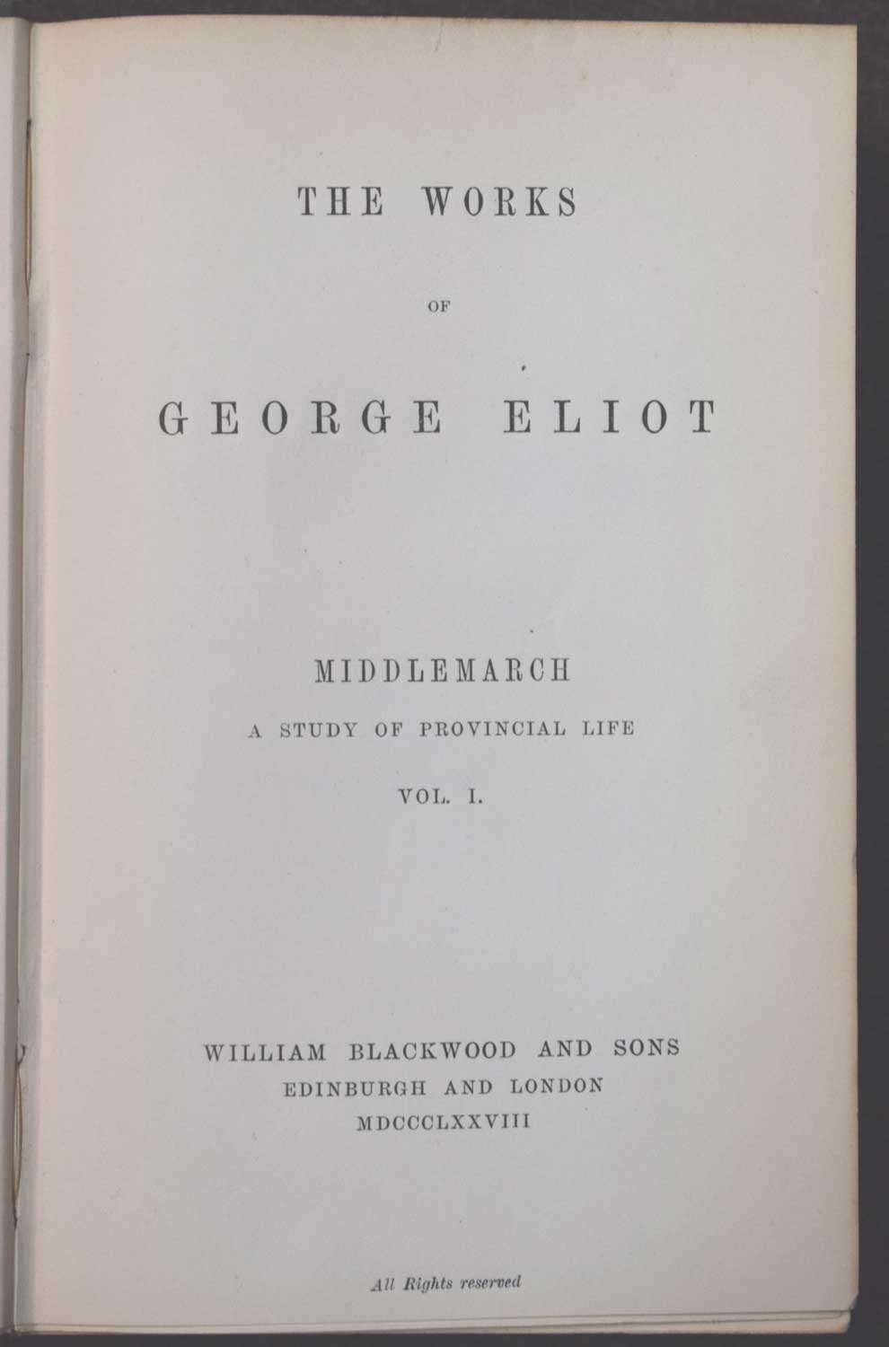 Middlemarch. Blackwood Cabinet Edition. 3 volume set. 1878.