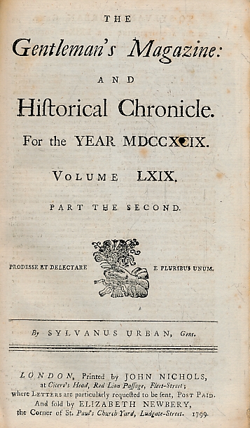 The Gentleman's Magazine and Historical Chronicle. Volume LXIX (69) Part 2. July to December 1799.