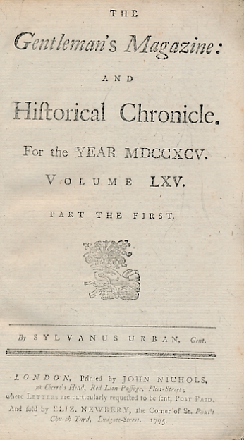 The Gentleman's Magazine and Historical Chronicle. Volume LXV (65) Part 2. July to December 1795.