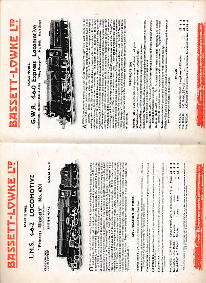 Bassett-Lowke Ltd Northampton. Model Railways. 1937.